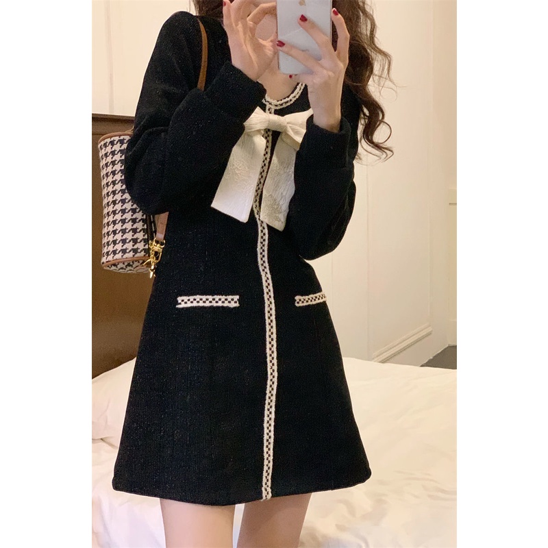 Đầm nữ lưng cao thắt nơ thời trang thu đông mới 2021