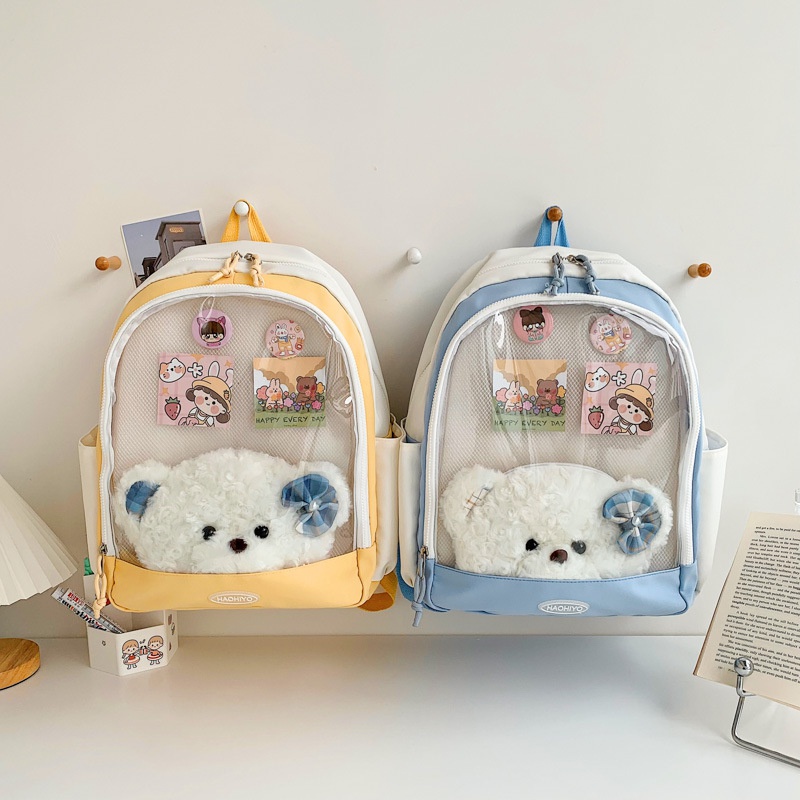 Ba Lô Đi Học Trong Suốt Sức Chứa Lớn Phong Cách Preppy Nhật Bản Dễ Phối Đồ Cho Nữ Sinh Trung Học