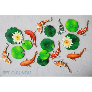 Bộ cá Koi trang trí tường 3D cửu ngư