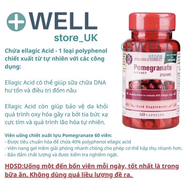 POMEGRANATE- VIÊN UỐNG CHỐNG NẮNG NỘI SINH HIỆU QUẢ LỌ 60viên