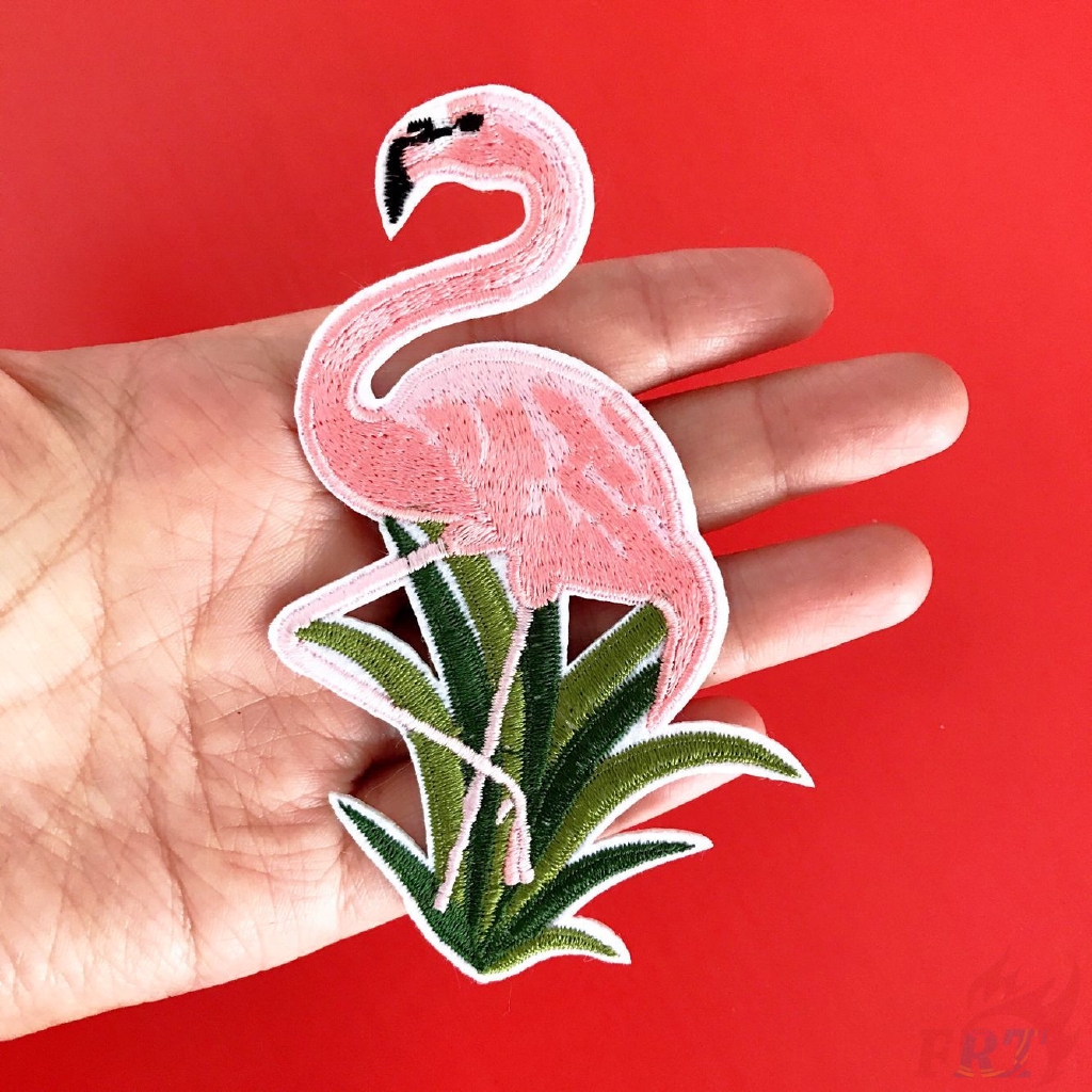 Miếng vá ủi/thêu hình chim hồng hạc xinh xắn trang trí quần áo DIY