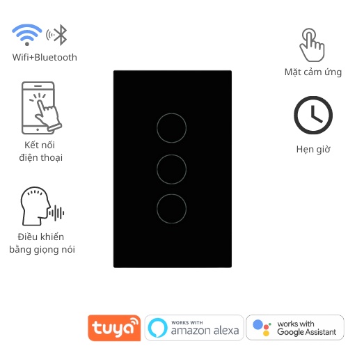 Công tắc thông minh Wifi Tuya hình chữ nhật không viền, nút cảm ứng, điều khiển qua điện thoại App Smartlife