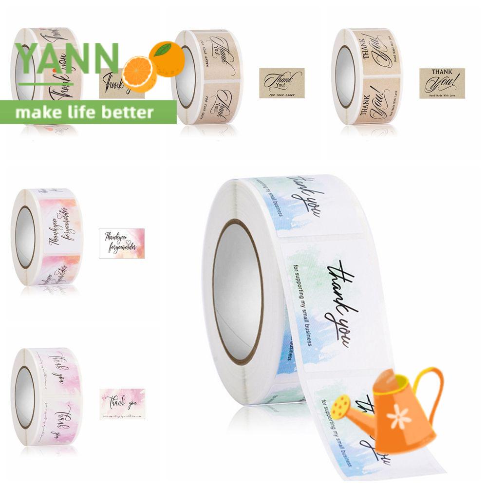 Cuộn 350 nhãn dán hình chữ nhật màu nước in chữ thank you trang trí gói quà 2.5x3.7cm