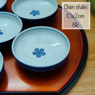 Đĩa chấm hoa đào men lam - gốm sứ nhật bản