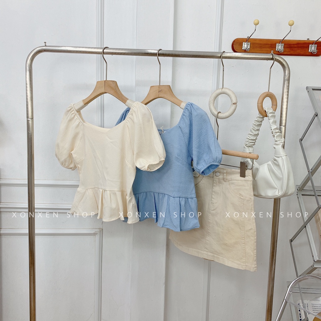 ÁO KIỂU NỮ áo kiểu cổ tim lai bèo dễ thương chất vải thoáng mát XONXEN SHOP freesize mã 088
