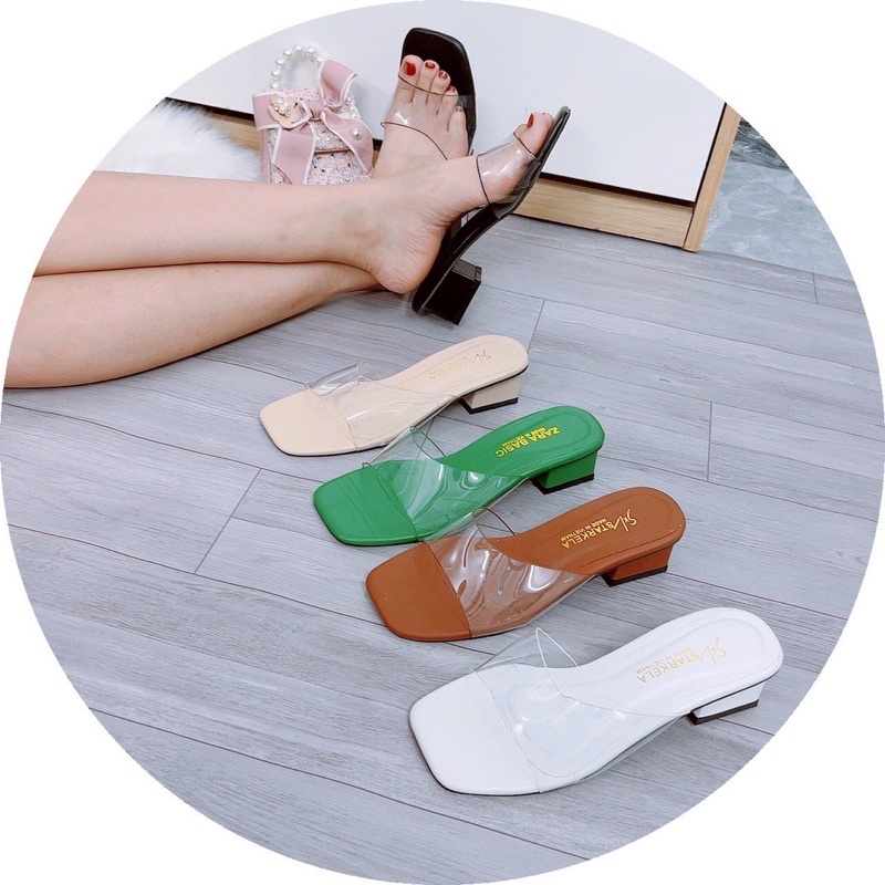 BÁN  SỈ-Dép cao gót quai trong váy lót cnk da li gót vuông 4cm