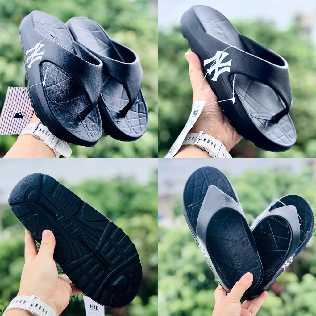 Dép unisex 𝐌𝐋𝐁 ❤️FREESHIP + Hộp❤️ dép kẹp mlb ny bóng chày thể thao nam nữ in NY chất xịn kèm tag mác, đế cao, đen