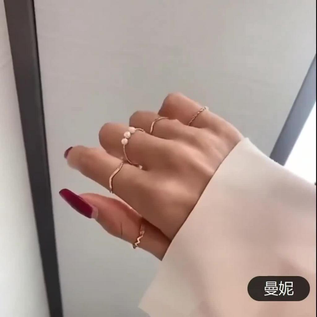 Bộ nhẫn đính ngọc trai 5 món phong cách thời trang quí cô