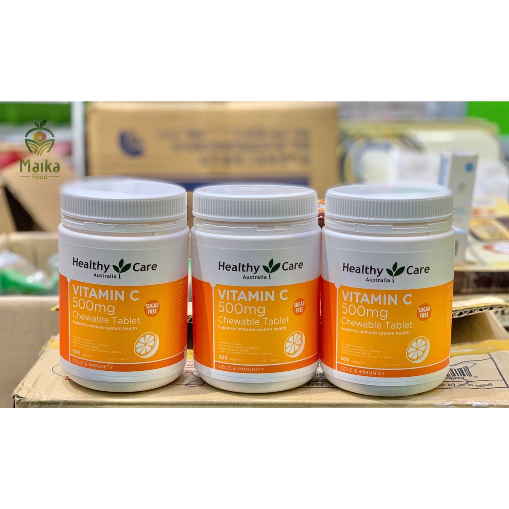 Viên uống vitamin C Healthy Care Úc 500mg Chewable Tablet  Hộp 500 viên trắng da, tăng cường sức đề kháng