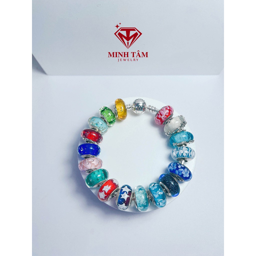 Charm bạc Thái glass bọt, Charm Pan bạc 925 đá hoa-Minh Tâm Jewelry