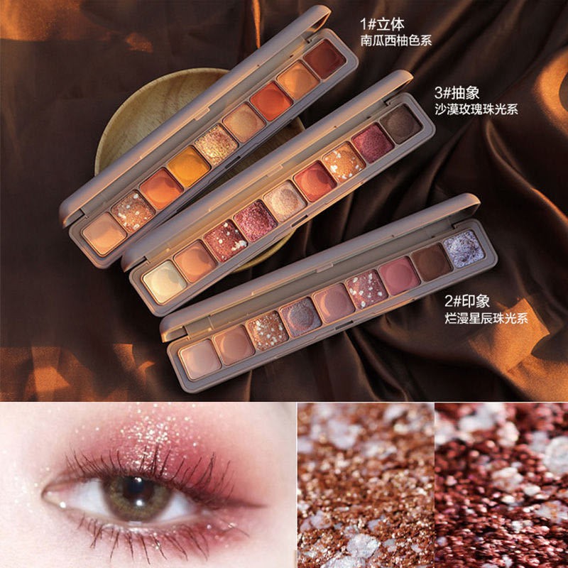 Bảng Phấn Mắt Bóng Lưu vực Net Red The same 9-color keyboard fingertip eye shadow earth color bead matt Light waterproof and non-removing makeup sequined eyeshadow palette student