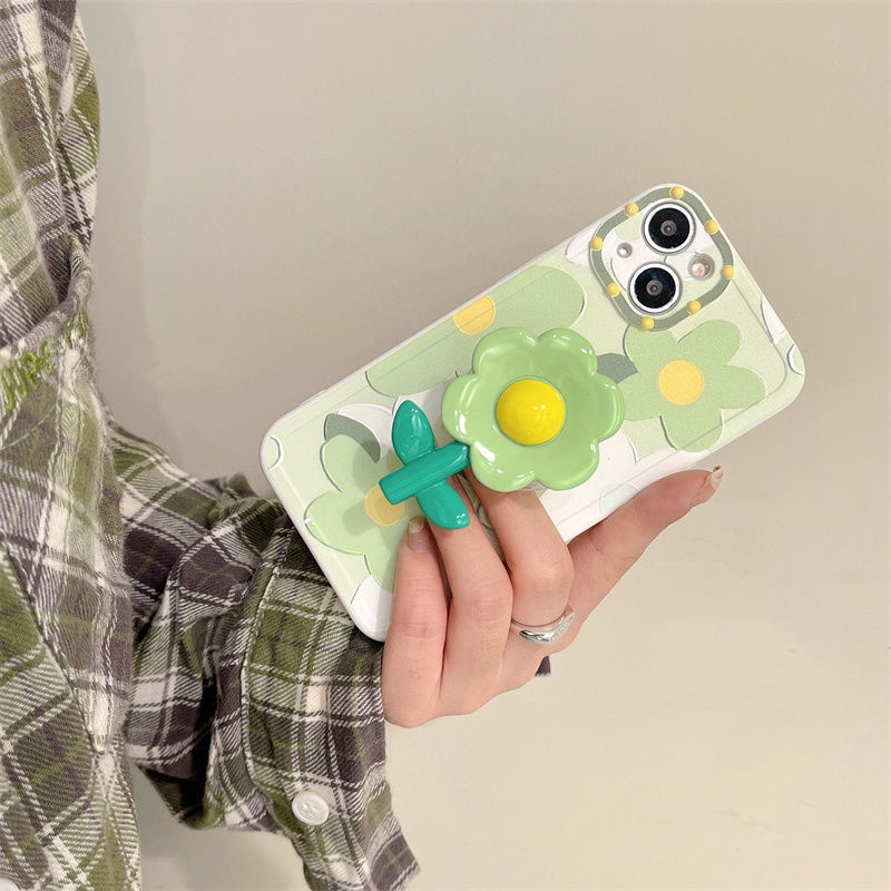 Ốp Điện Thoại Mềm Nén Khí Có Giá Đỡ Hình Hoa Màu Xanh Lá Bảo Vệ Toàn Diện Cho Apple 13Promax Iphone12 11 xs xr Huawei 78