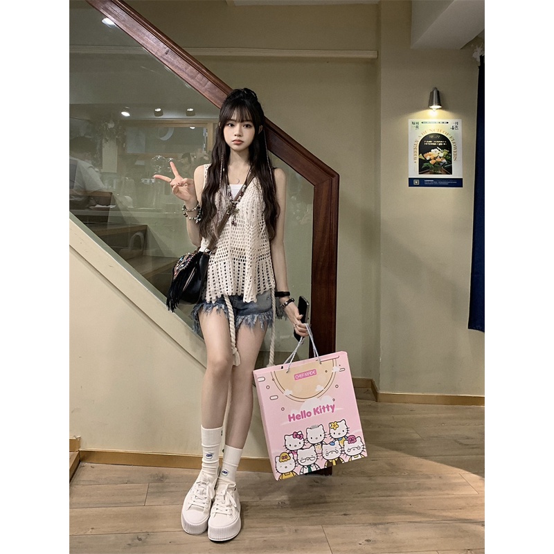 HUANG YOYO Áo Len Đan Không Tay Phong Cách retro Thời Trang Hàn Quốc Dành Cho Nữ