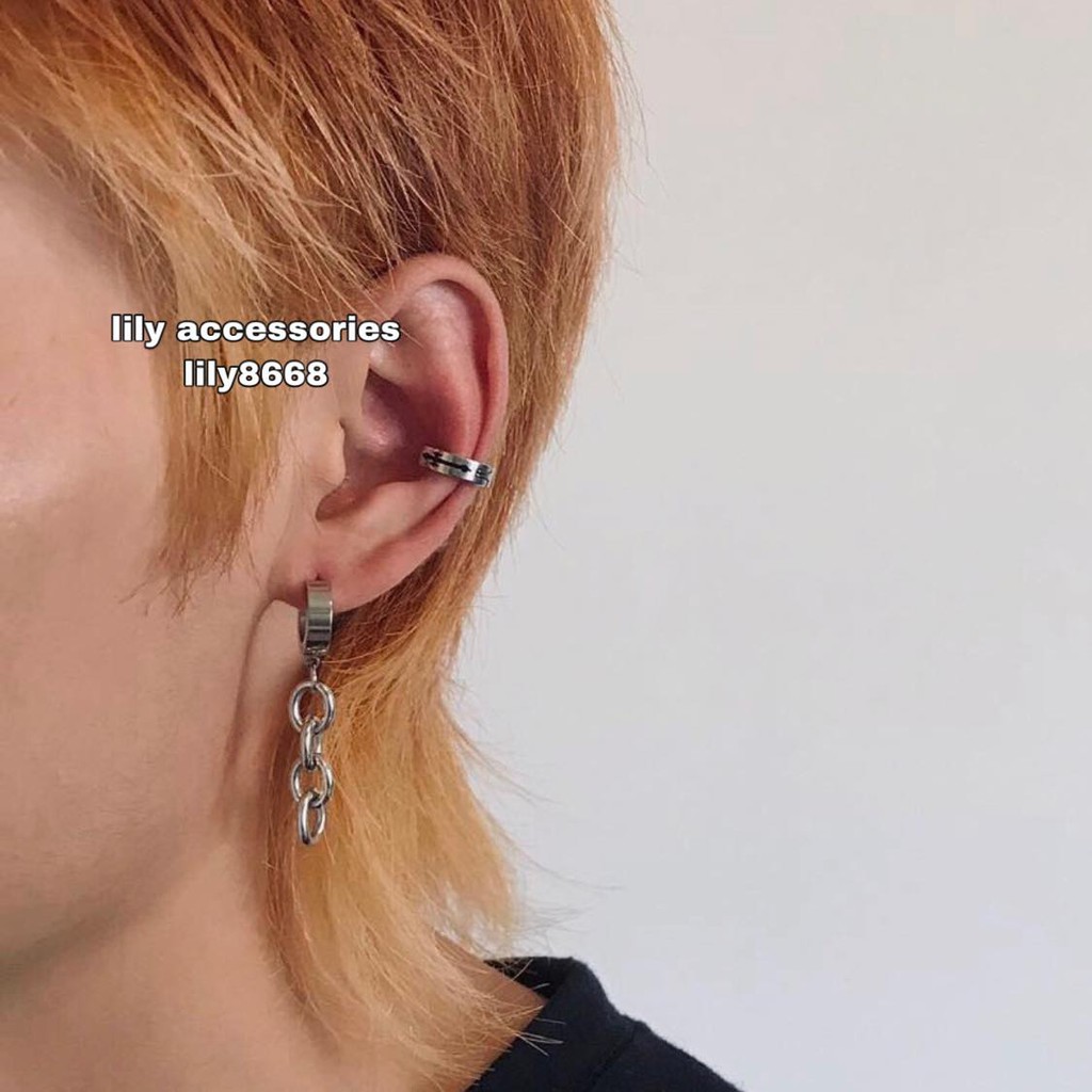 Chain Earring khuyên tai và kẹp tai titan dây xích không gỉ không đen không dị ứng khuyên vành tai nam nữ