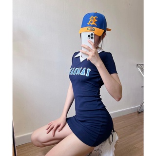Váy body polo XANH NAVY cổ trắng IAMMAD