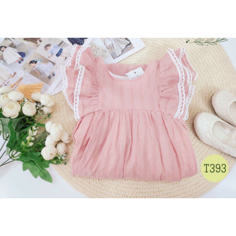Đầm babydoll tay cánh tiên phối ren siêu xinh cho bé.- T393