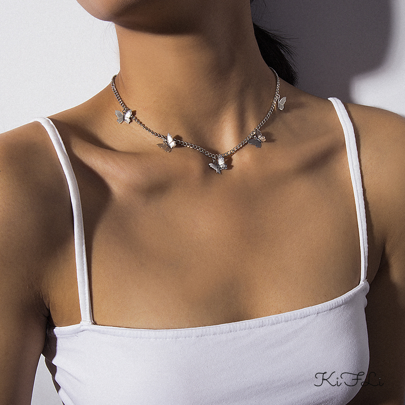 Vòng cổ choker mắt xích xi mạ vàng phối mặt bướm và ngôi sao thời trang cho nữ