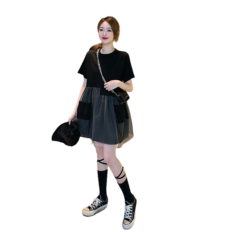 Đầm PERTY ngắn tay phối ren thời trang dành cho nữ