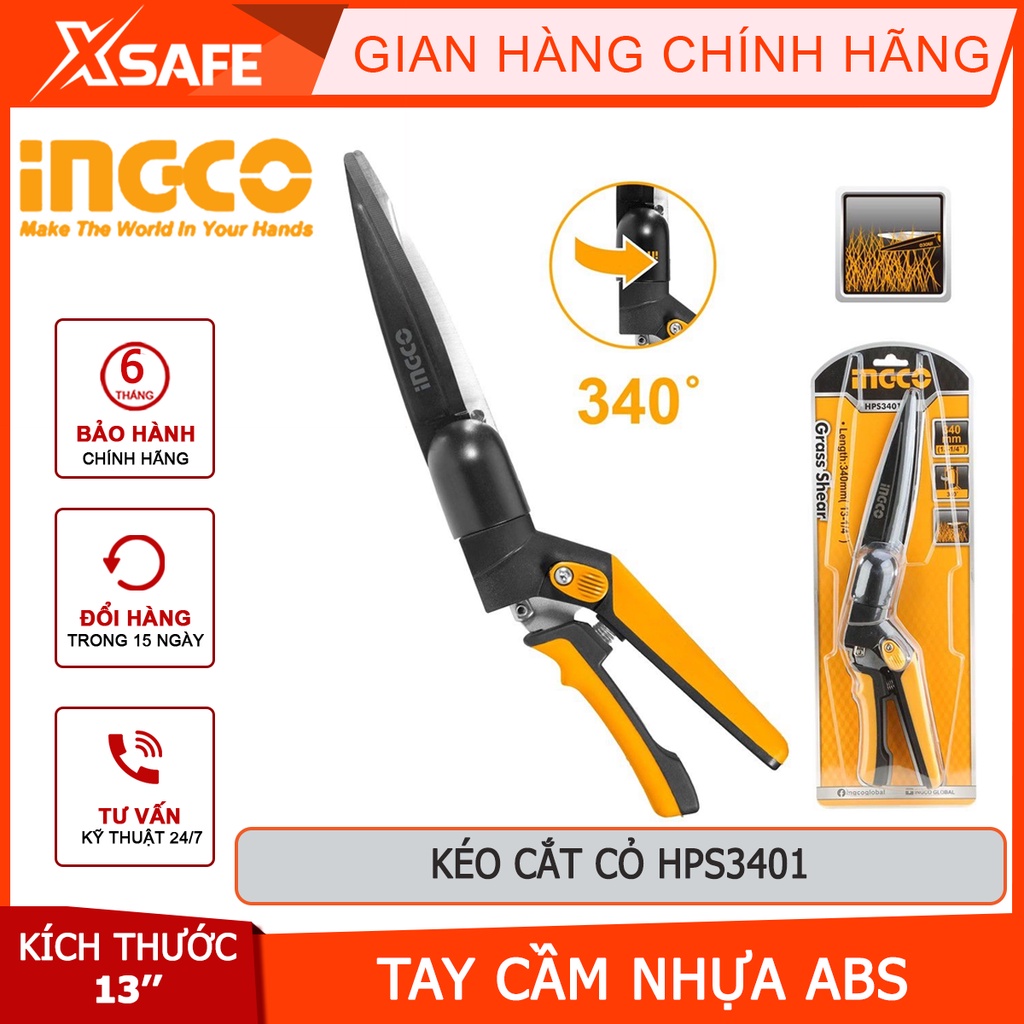 Kéo cắt cỏ INGCO HPS3401 Kéo làm vườn xoay 340 độ, tay cầm nhựa ABS cứng cáp, chịu nhiệt với lớp phủ chống dính