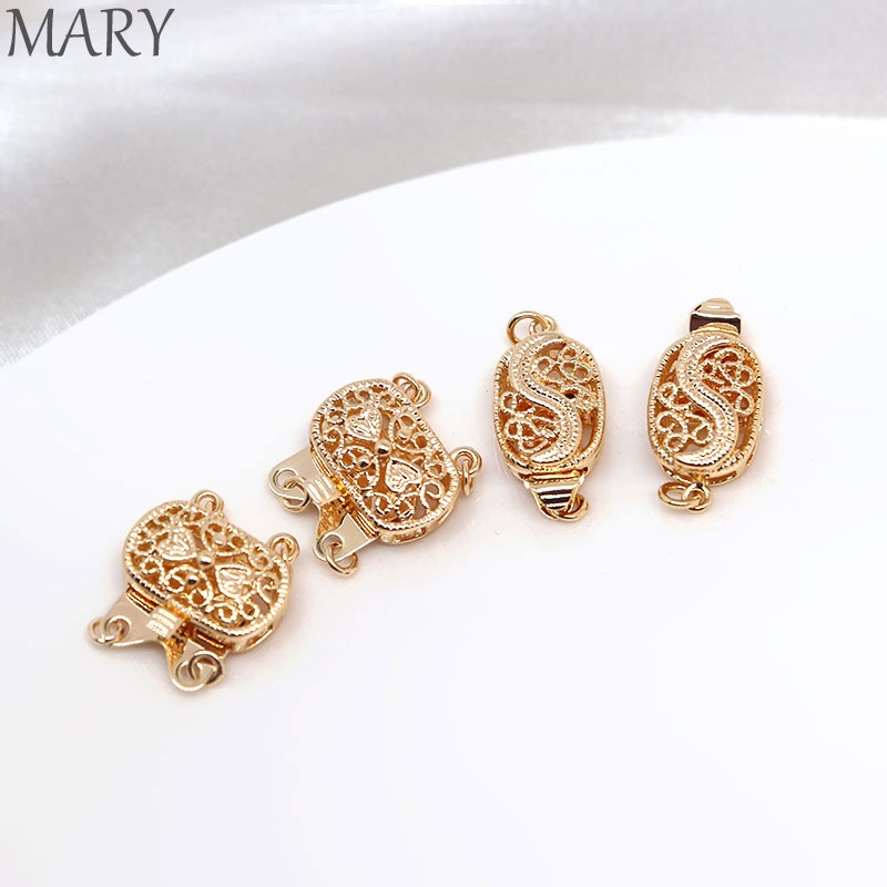 Khóa Nối Dây Chuyền Thủ Công diy Bằng Đồng 14K Màu Vàng Hai Lỗ Đính Ngọc Trai