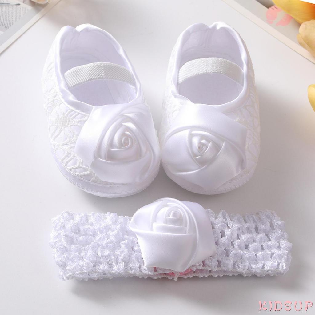 Set 1 Đôi Giày Đế Mềm + Băng Đô Hoa Hồng Dành Cho Bé Gái