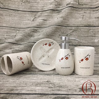 BỘ PHỤ KIỆN NHÀ TẮM GỐM TRẮNG HOA ĐÀO BÌNH TRÒN ĐẦY ĐỦ
