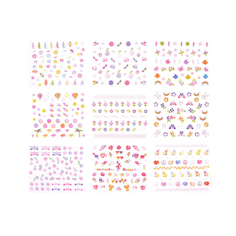 Set 5 Tấm Sticker Hoạt Hình Dán Trang Trí Móng Tay An Toàn Cho Bé DIY