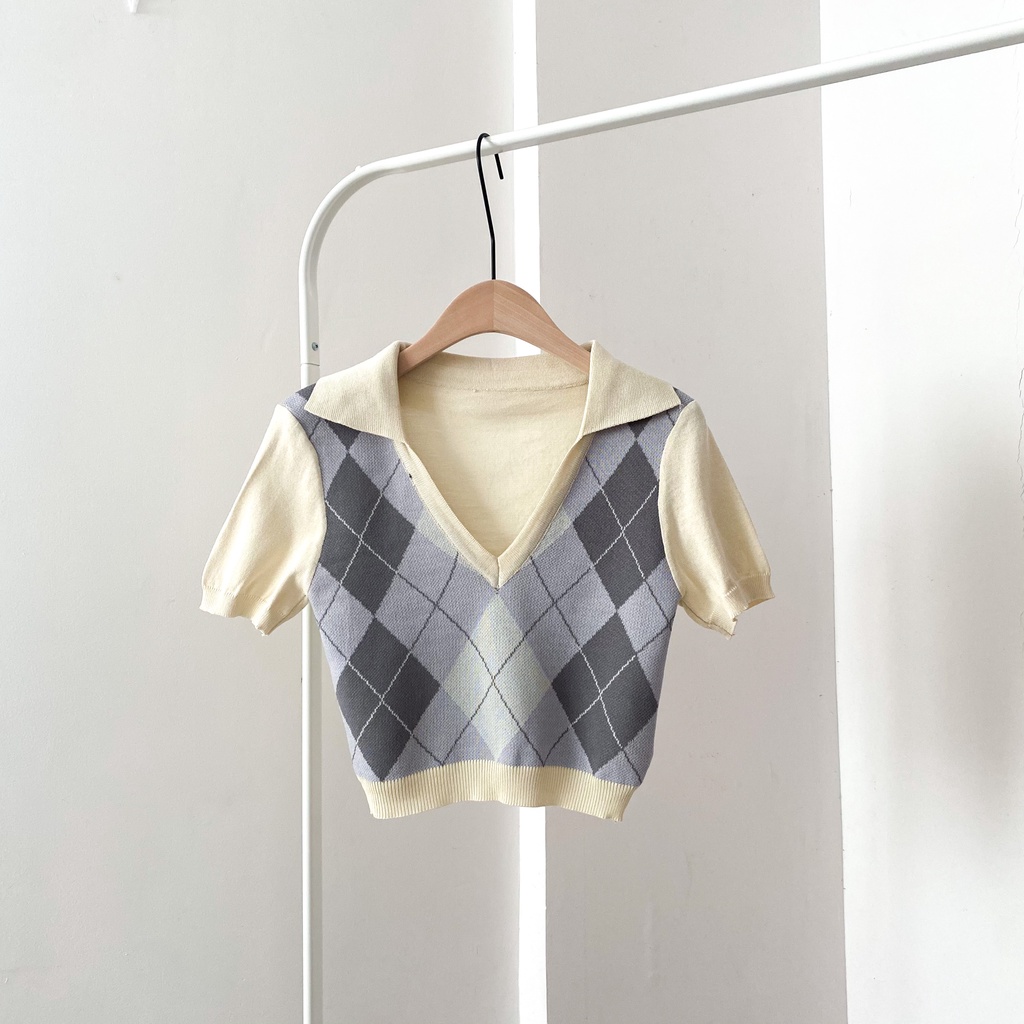 Áo Thun Dệt Kim Ngắn Tay Đính Đá Thời Trang Hàn Quốc Cho Nữ