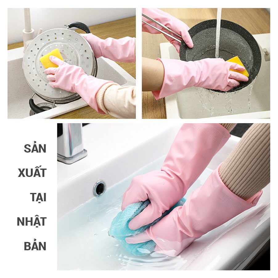 Găng tay rửa bát Seiwa Nhật Bản, bao tay rửa chén, găng tay cao su đa năng rửa chén bát giặt quần áo