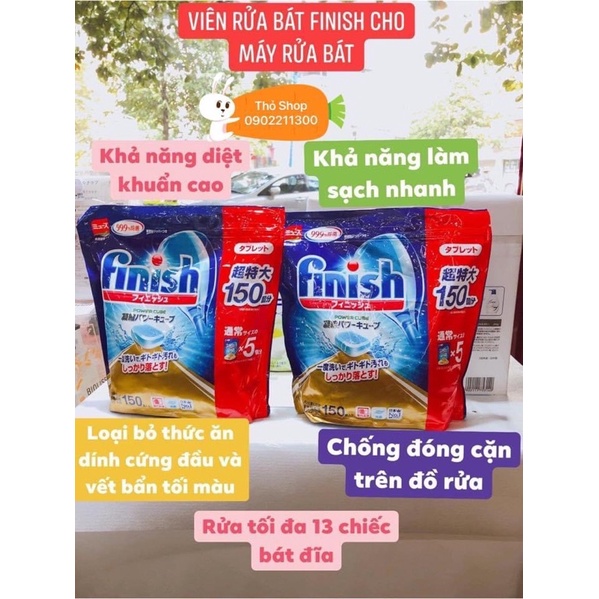 [Mã LIFEHL30K giảm 15% đơn 150K] Viên rửa bát Finish túi 150 viên Nhật Bản