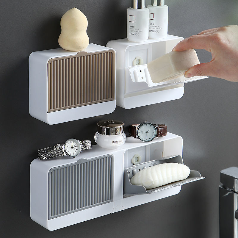 Hộp đựng xà phòng treo tường sáng tạo với nắp đôi Lưới thoát nước Giá đỡ xà phòng trong phòng tắm