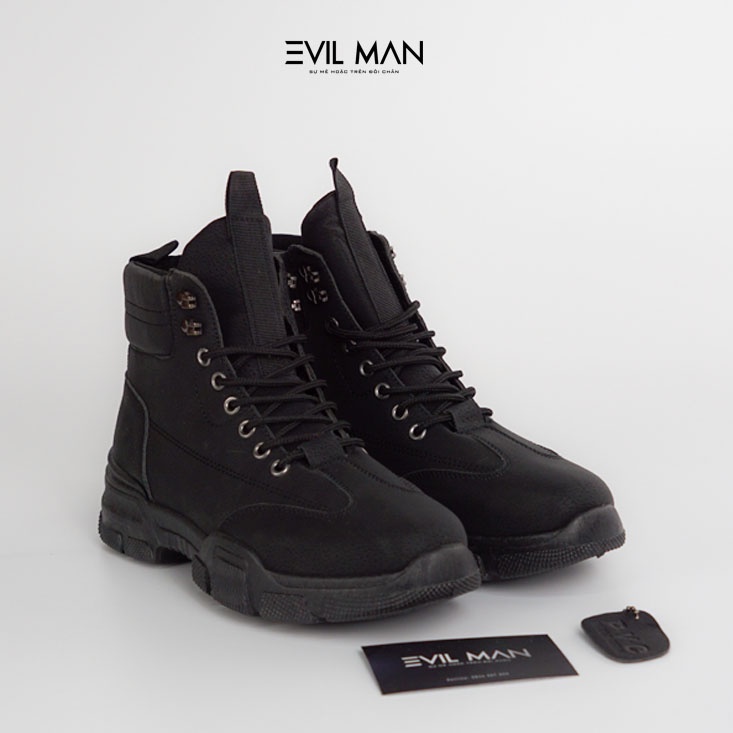 Giày Boots Nam, Boot Nam Cổ Cao EVIL BOOT Da Lộn Black - EBB