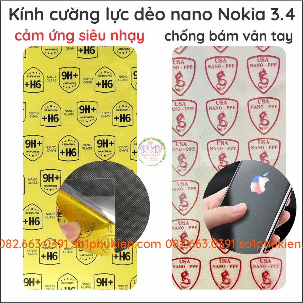 Dán cường lực Nokia 3.4 nano dẻo và dán ppf loại trong, nhám siêu bền