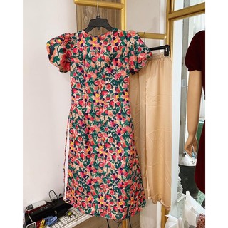 Set áo dài thêu hoa quần phi trắng