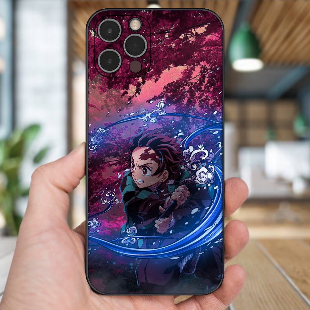 Ốp lưng iPhone 12 Pro dẻo đen cạnh vuông in hình Tanjiro Kimetsu No Yaiba