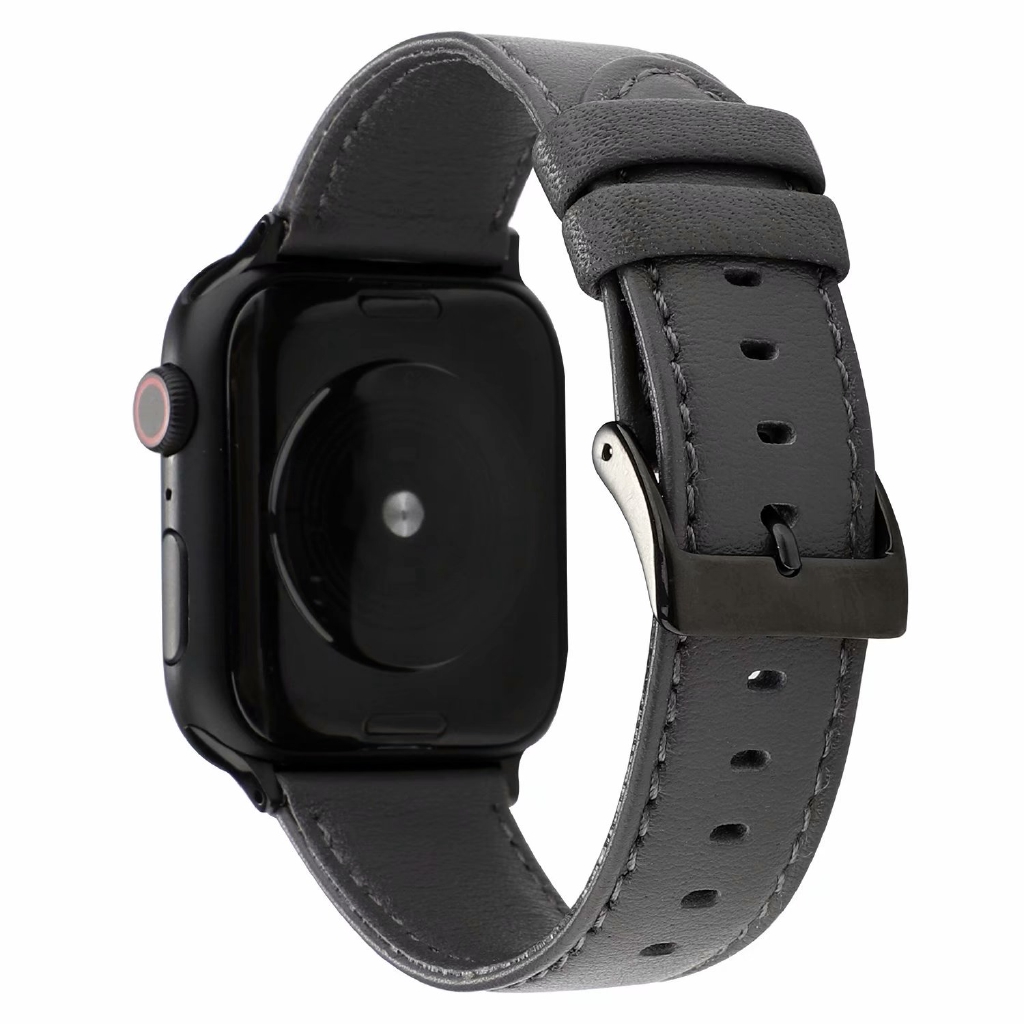 Dây đeo da bò thật màu trơn có khóa cài cho đồng hồ iWatch Dòng 6 se 5 4 3 2 1 38mm 40mm 42mm 44mm