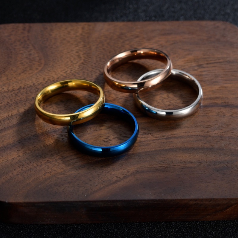 Nhẫn thép không gỉ 4mm thời trang mới của rand, nhẫn thép titan nam nữ phong cách đơn giản.