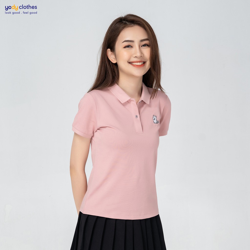 Áo thun polo nữ YODY thêu họa tiết vải mắt chim cao cấp thoáng mát co giãn APN3878