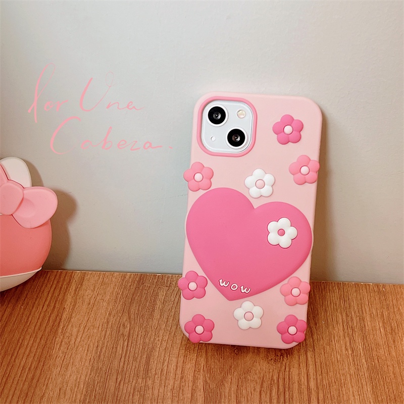 Ốp Điện Thoại Silicon Hình Hoa Trái Tim Màu Hồng Cho iPhone XS Max 11ProMax 12ProMax 13ProMax
