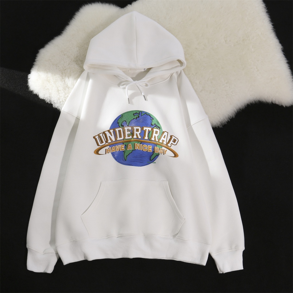 【ZHELIHANGFEI】Áo Hoodie Tay Dài Dáng Rộng In Hình Trái Đất Phong Cách Preppy Dễ Phối Đồ