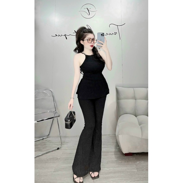 SÉT THUN GÂN ÁO 2 DÂY QUẦN ÔM DÀI ỐNG LOE TÔN DÁNG SIU HOT DX