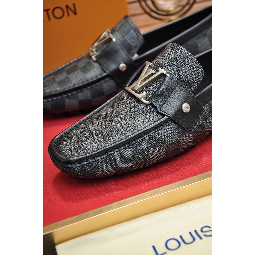 Giày lười nam da thật Louis Vuitton LV thiết kế mặt da caro bắt mắt, lịch lãm