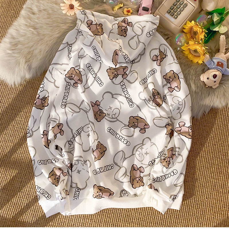 Áo hoodie tay dài dáng rộng phong cách Hàn Quốc thời trang xuân thu cho nữ 2021