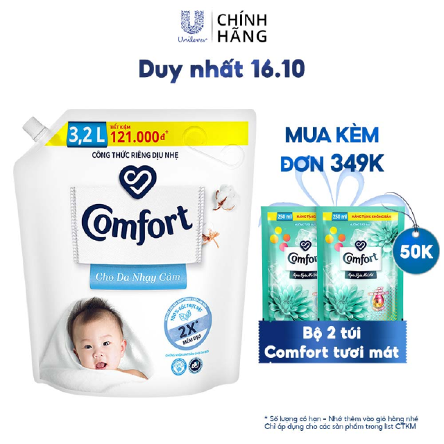 Nước Xả Vải Em Bé Comfort Cho Da Nhạy Cảm Túi 3.2L