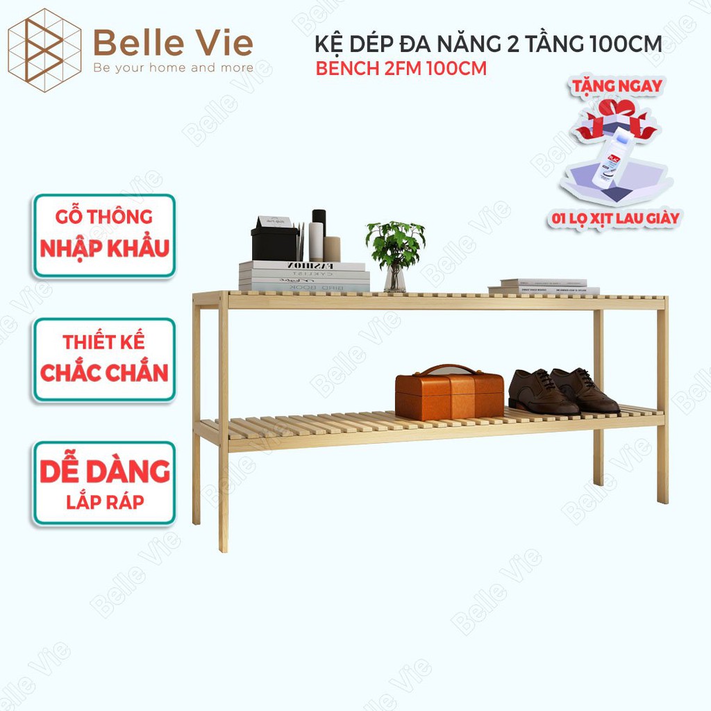 Kệ Để Giày Gỗ 2 Tầng x 100cm BELLEVIE Kệ Gỗ Kệ Đa Năng Đơn Giản Tiện Lợi KT 100Cm x 26Cm x 50Cm