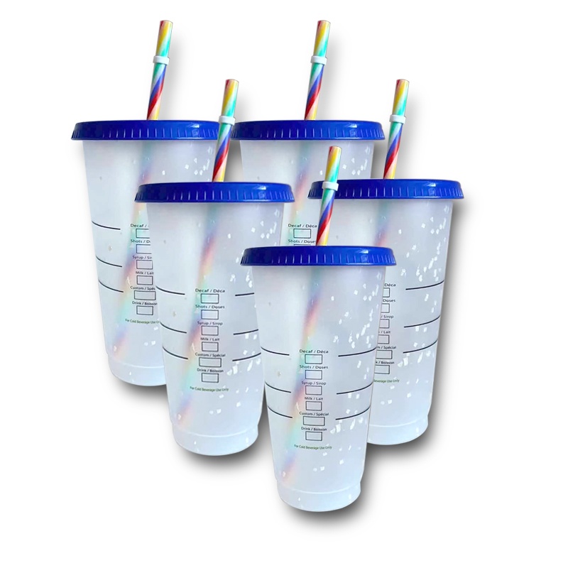 Set 1 hoặc 5 bình nước Starbucks bằng nhựa có ống hút 700ml