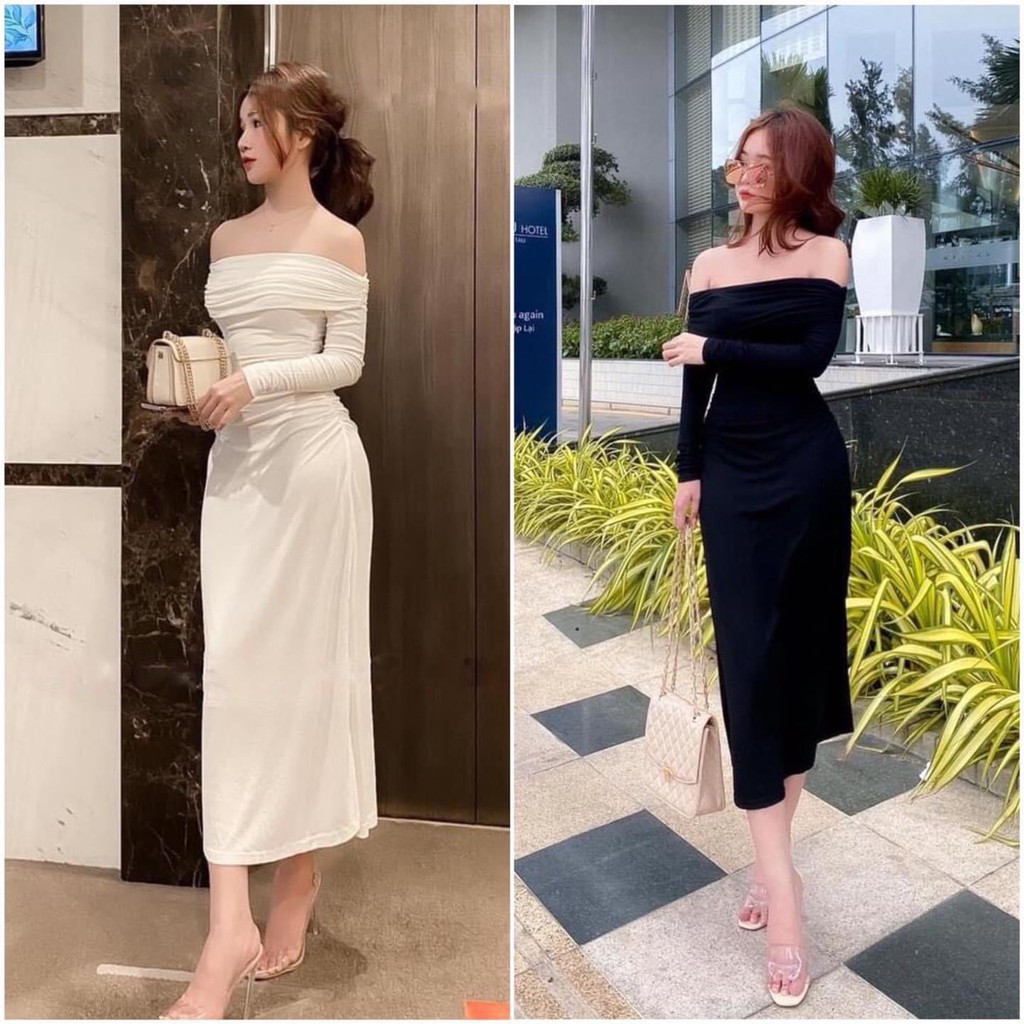 [VIDEO THẬT] Đầm body trễ vai dài tay thun borip 3 màu | BigBuy360 - bigbuy360.vn