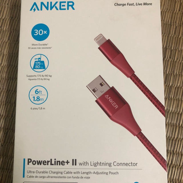Cáp sạc Anker usb-lighting 1.8m đỏ có hộp đựng dây Mã A8453