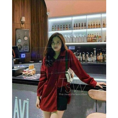 Áo sơ mi đũi vạt xẻ thụng Đỏ quyến rũ