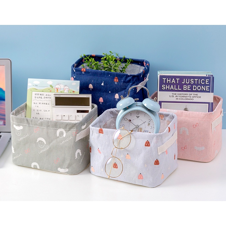 Hộp Đựng Đồ Dùng / Mỹ Phẩm Bằng Vải Lanh Cotton In Họa Tiết Hoạt Hình Dễ Thương